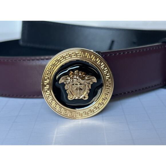 Versace Medusa-Buckle Burgundy Slim Leather Belt 105 (42) IT 1012369 NWT $500 main image 8